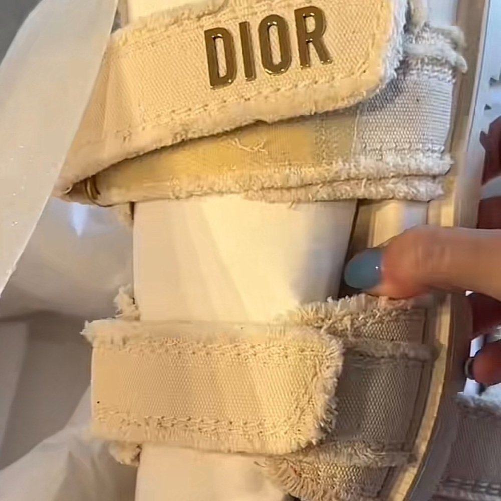 Dior Cream Textured Strap Sandals